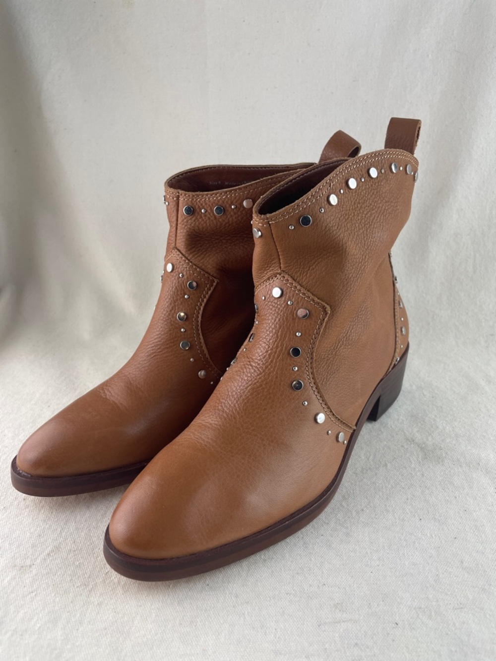 dolce vita Brown Studded Leather Ankle Boots - Size 8